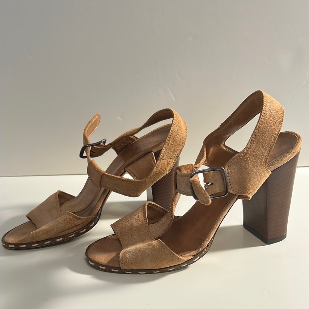 Barneys New York CO-OP Tan Suede Heels with Ankle Strap